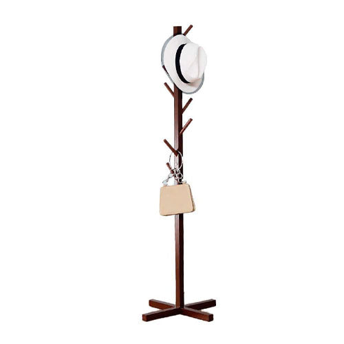 Wooden Cross Base Coat Stand Rack Brown