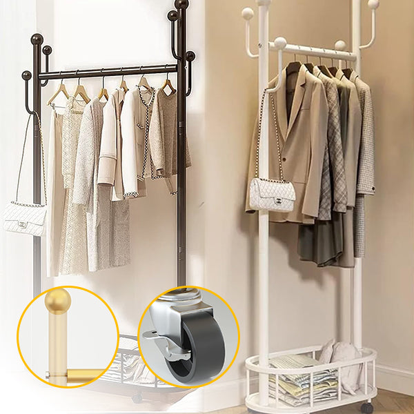 Clothes Rack On Wheels with Storage Basket