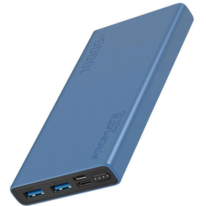 Promate 10000mAh Smart Charging Power Bank With Dual USB Output Blue