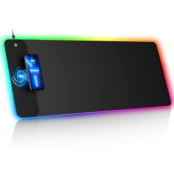 RGB Gaming Mouse Pad with 15W Fast Wireless Charging for Home & Office - USB Plugged In