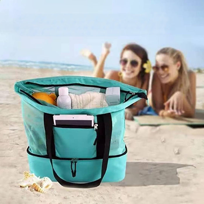 2 in 1 Mesh Beach Tote Bag With Insulated Cooler