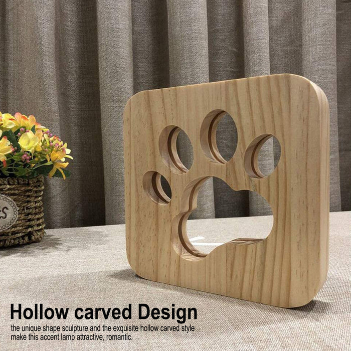 USB Plugged-in Wooden Dag Paw Print LED Night Decorative Lamp