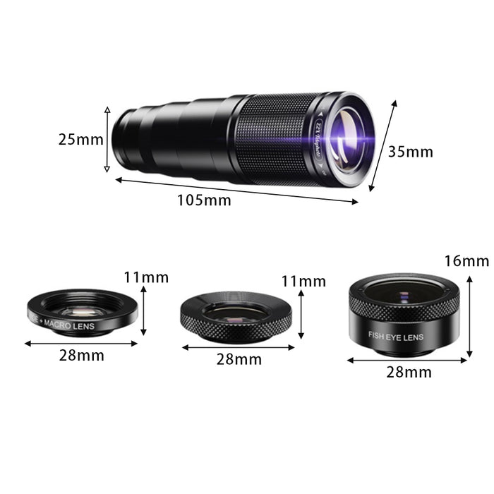 4-in-1 Mobile Phone Camera Lens Kit 22x Monocular Telescope