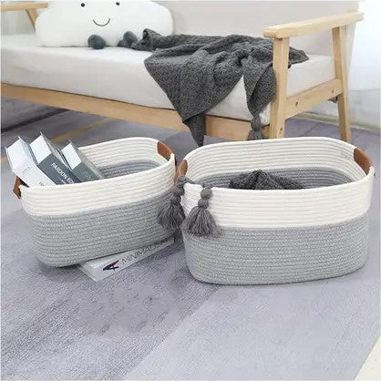 Woven Rope Basket with PU Handles