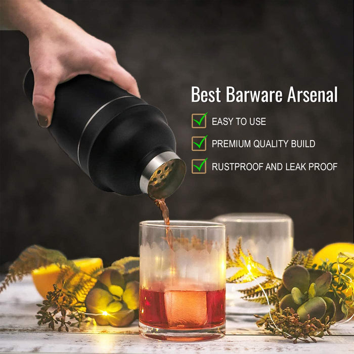 Black Stainless Steel Cocktail Shaker Set - Complete Bartender Kit - 750ml Capacity - 8 Pcs with Measuring Jigger, Muddler, Strainers, and Pourers