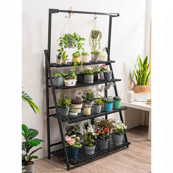 4 Tier Bamboo Foldable Hanging Plant Stand 70cm