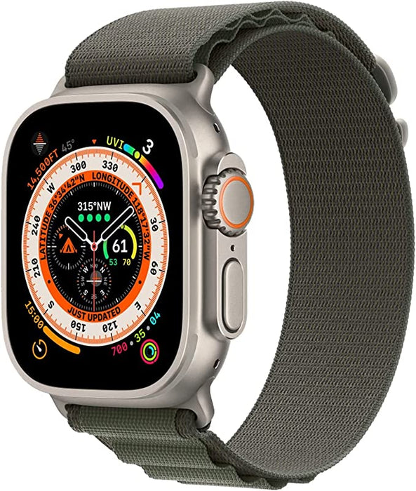 Alpine Woven Band for Apple Watch 42/44/45/49mm, Green - Breathable, Sweat-proof Nylon Strap with Stainless Steel G-hook - Fits 5.11-8.3 Wrists - Ideal for Outdoor Sports