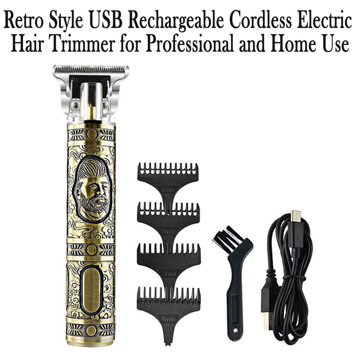 Retro Style USB Rechargeable Cordless Electric Hair Trimmer for Professional and Home Use