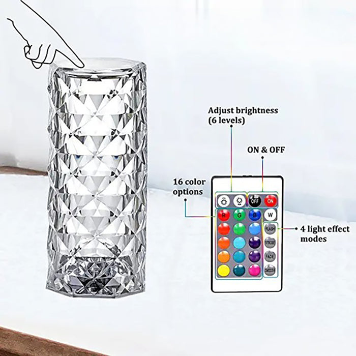 RGB Crystal Table Lamp with Remote Touch Control Crystal Lamp - USB Rechargeable