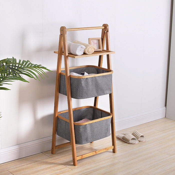 Bamboo 2 Tier Laundry Basket Rack