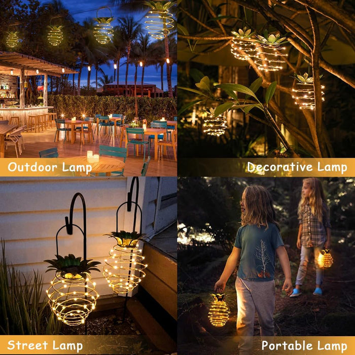 Outdoor Solar Hanging Pineapple Lanterns - 2 Pack