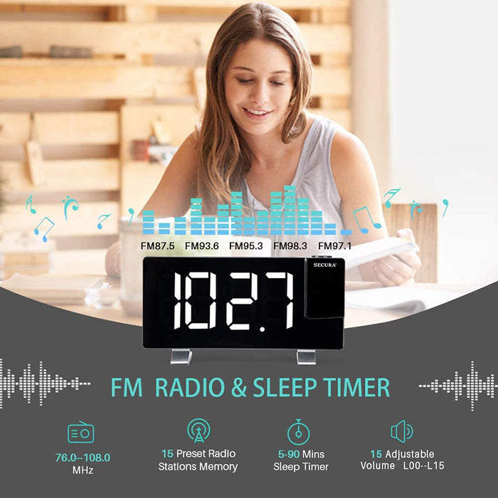 Projector FM Radio LED Display Alarm Clock- Battery Operated