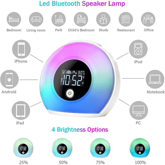Wireless LED Night Lamp Alarm Clock and Bluetooth Speaker- USB Charging
