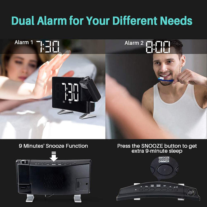 Projector FM Radio LED Display Alarm Clock- Battery Operated