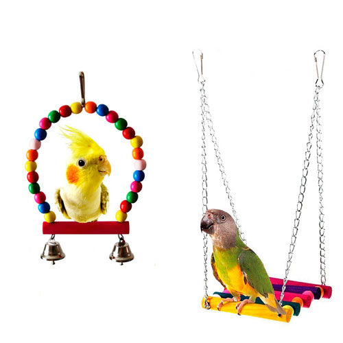 Bird Parrot Toys Hanging Bell Hammock Set 5 Piece Set