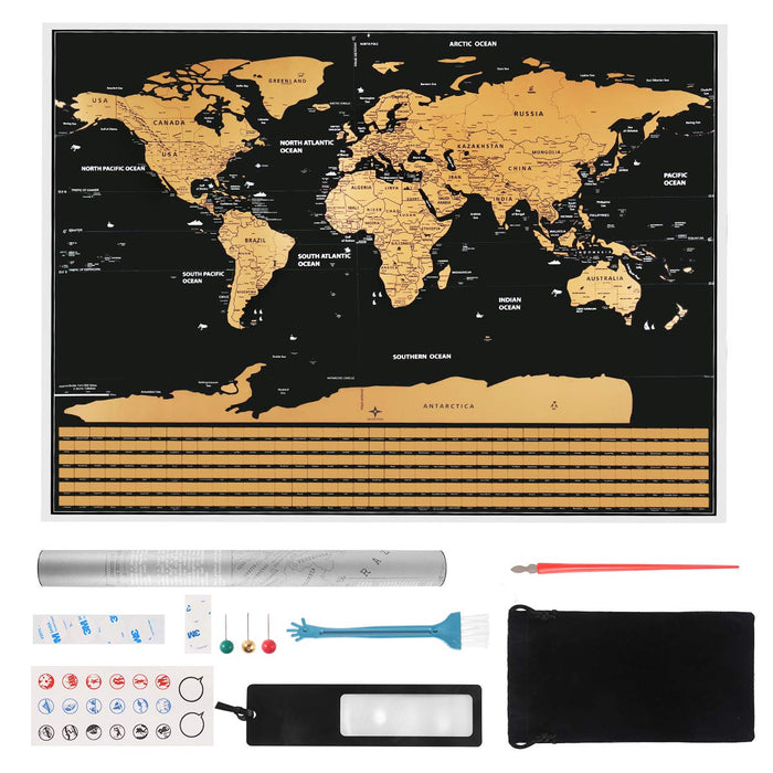 Scratch Off World Map Deluxe Set with Accessories - Explore & Remember Forever