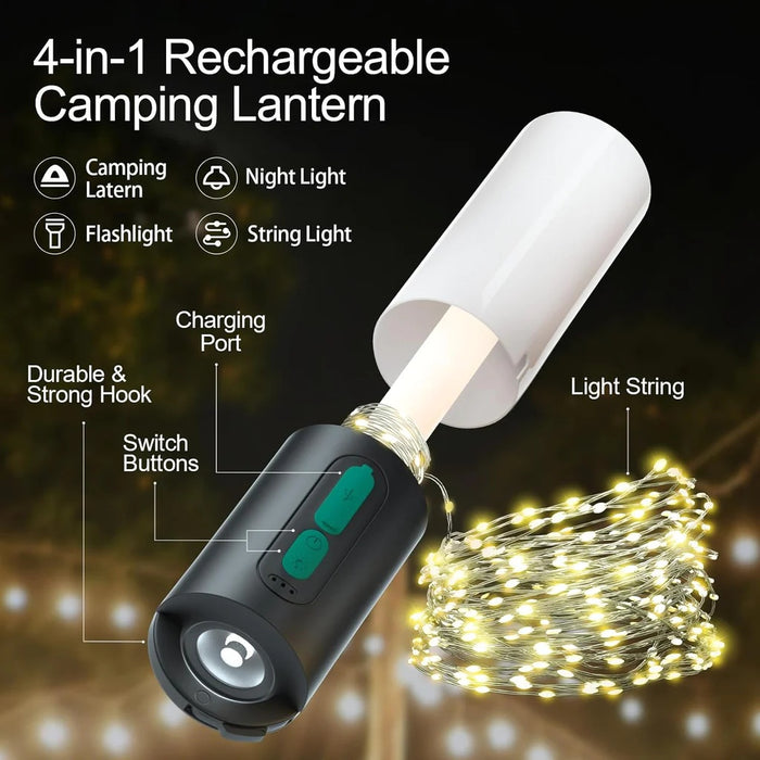 4-in-1 Camping Lantern with 10M String Light