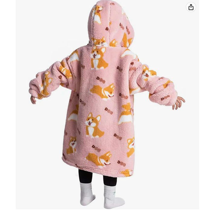 Toddler Oversized Wearable Blanket Hoodie-Corgi