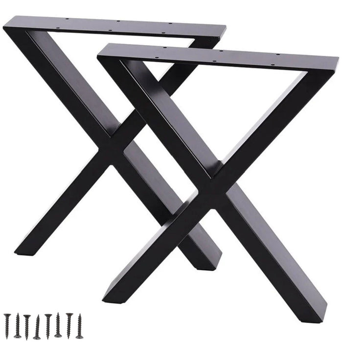 Set Of 2 Steel X Shape Diy Table Bench Legs 72cm Black