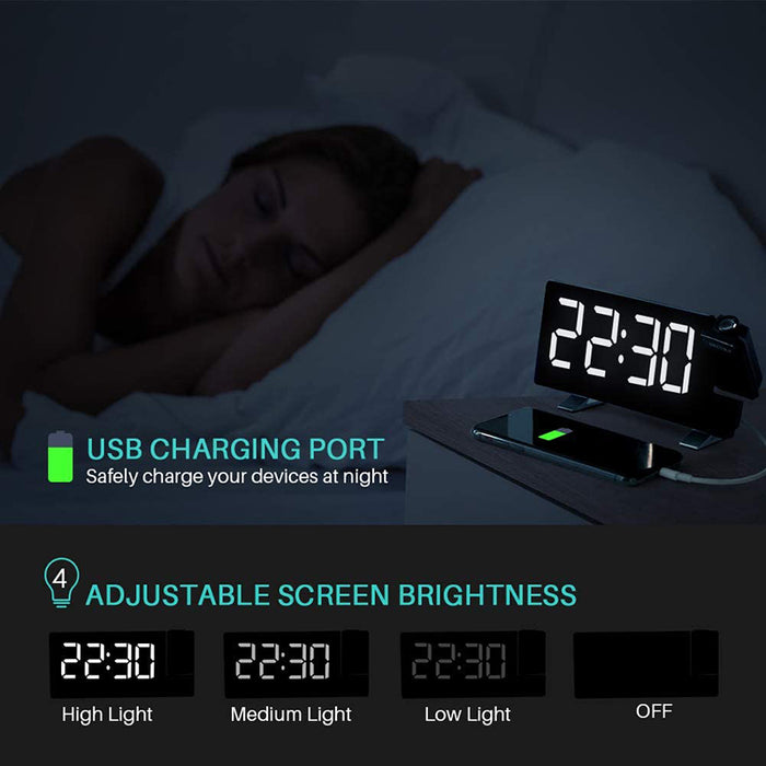 Projector FM Radio LED Display Alarm Clock- Battery Operated