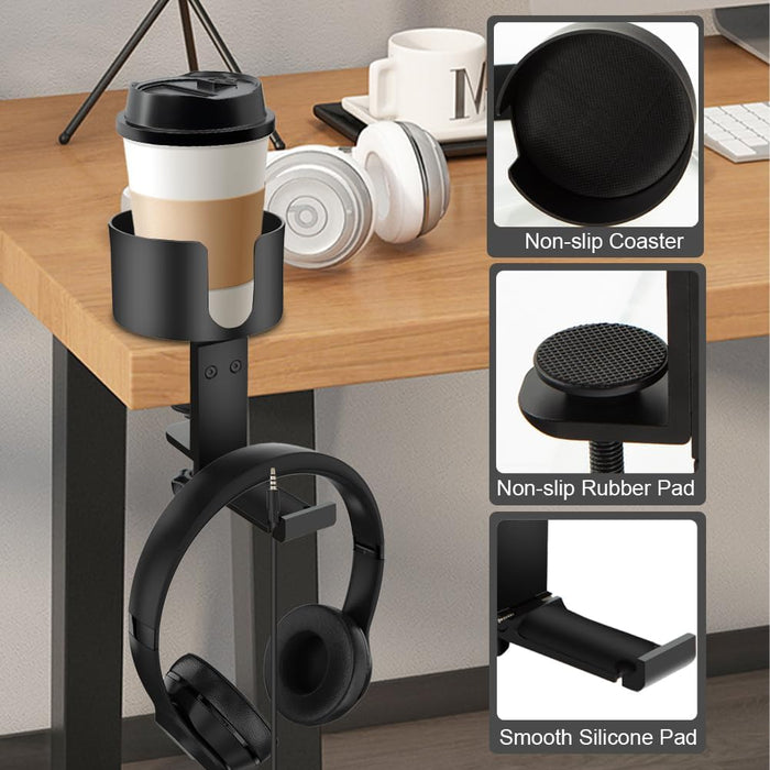 2 in 1 Table Cup Holder with Headphone Hanger