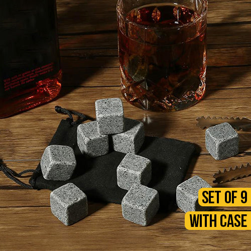 Nine Granite Whisky Stones Wooden Case Set