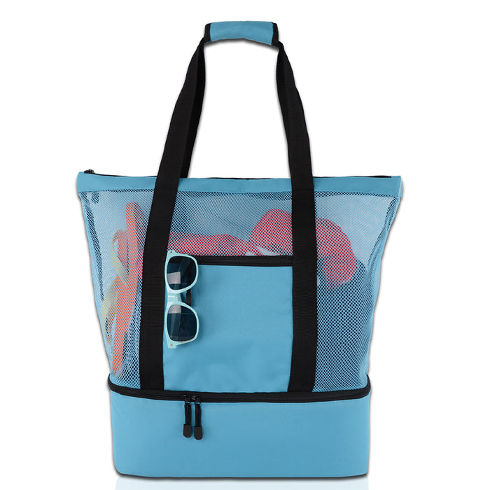 2 in 1 Mesh Beach Tote Bag With Insulated Cooler