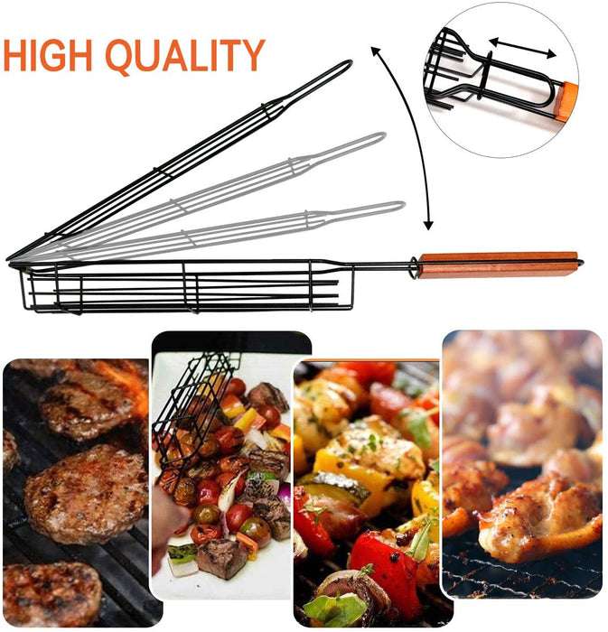 BBQ Grill Long Handled Cooking Basket For Meat & Vegetables