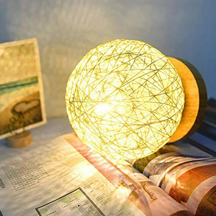 Wooden Rattan LED Table Lamp