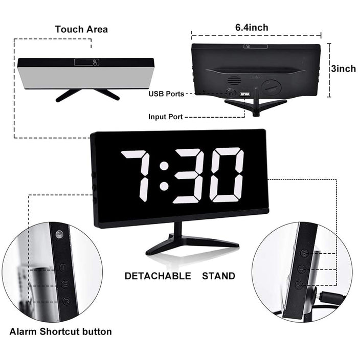 Frameless Touch Control Digital Alarm Clock- USB Interface