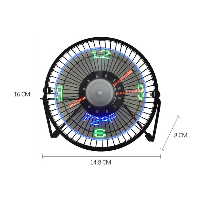 Small Desk Fan with Clock and Temperature Display -USB Plugged-in