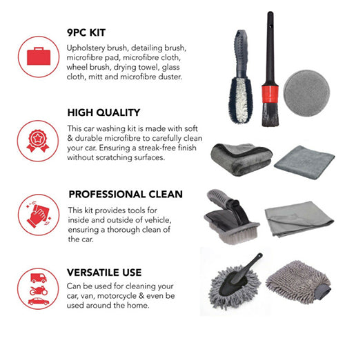 Car Cleaning Brush Kit 9 Piece Set