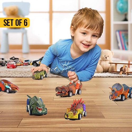 Pull Back Dinosaur Toys Race Car Set 6 Pack