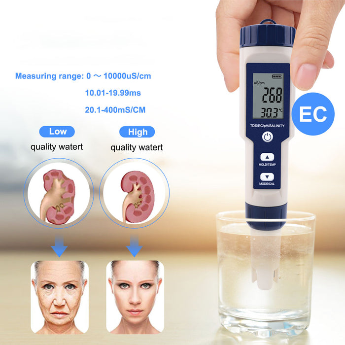 5 in 1 High Accuracy Digital Pen pH Tester for Water