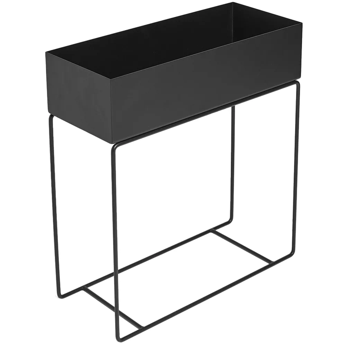 Indoor Metal Tall Rectangle Tray Plant Pot Stand Black