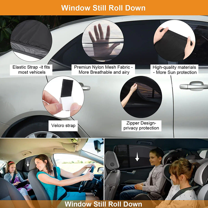 2 Pack Breathable Zip Retractable Mesh Rear Window Suv