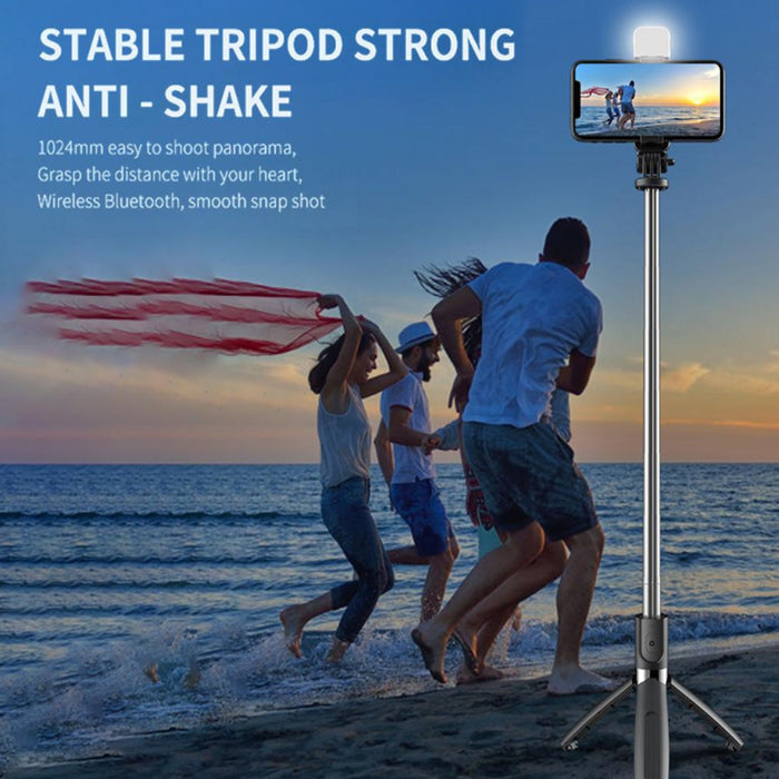 2-in-1 Foldable Monopod and Tripod with Remote Control Shutter Fill Light