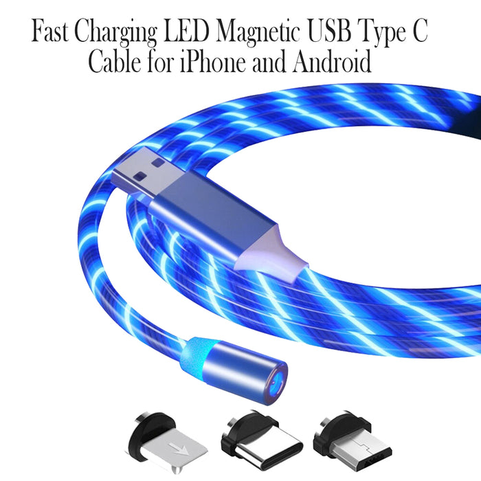 Fast Charging LED Magnetic USB Type C Cable for iPhone and Android