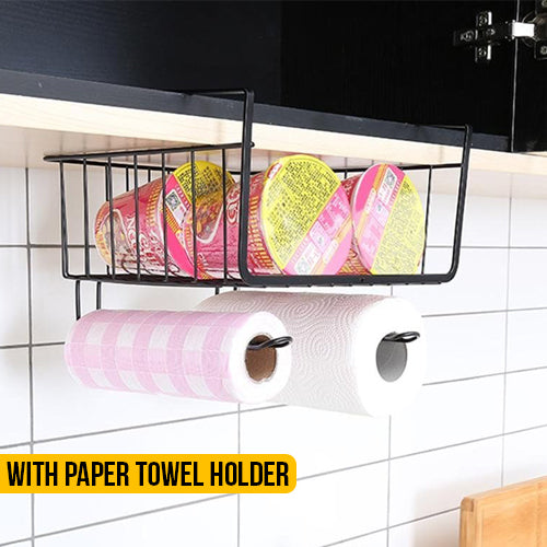 Storage Shelf Basket Wire Rack With Paper Towel Holder