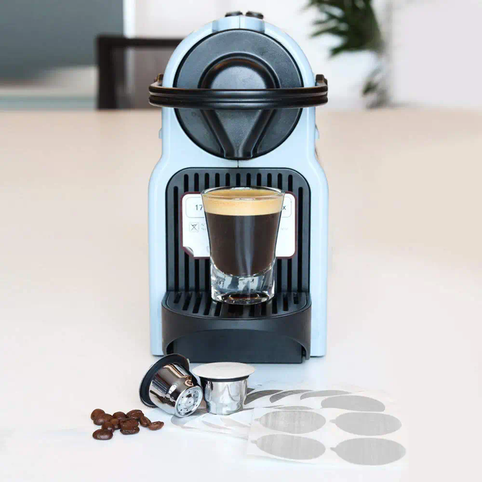 Stainless Steel Refillable Capsules With 100 Lids For Nespresso