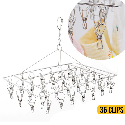 Stainless Steel Clothes Hanger With 36 Clips