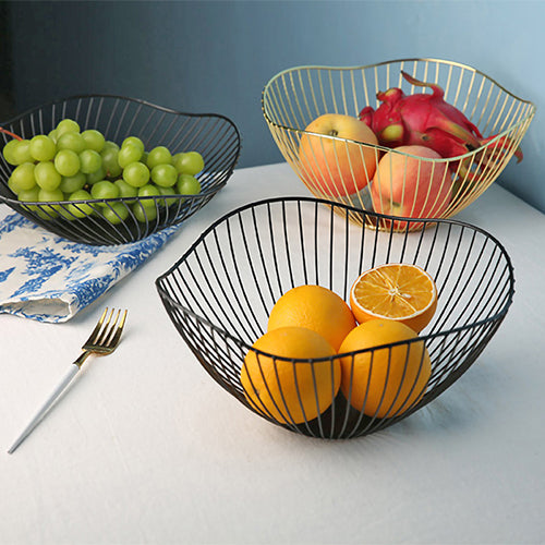 Lotus Leaf Shape Metal Wire Fruit Bowl Gold