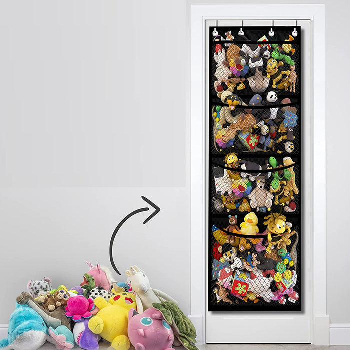 4 Layer Hanging Plush Dolls and Toy Mesh Bag Organizer