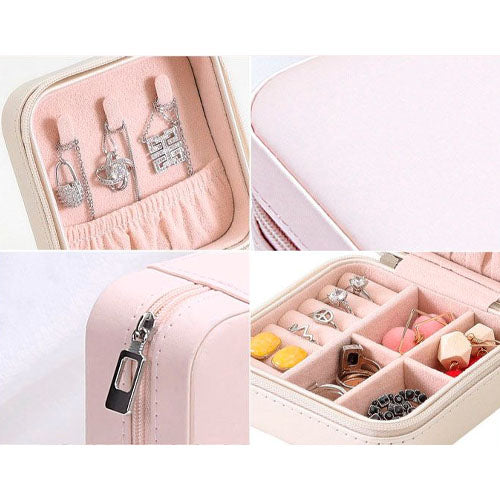 Portable PU Leather Jewellery Case - Pink