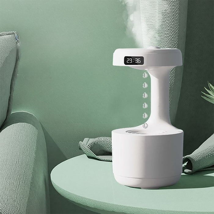 Anti-Gravity Droplet Humidifier with LED Smart Display Clock - USB Rechargeable