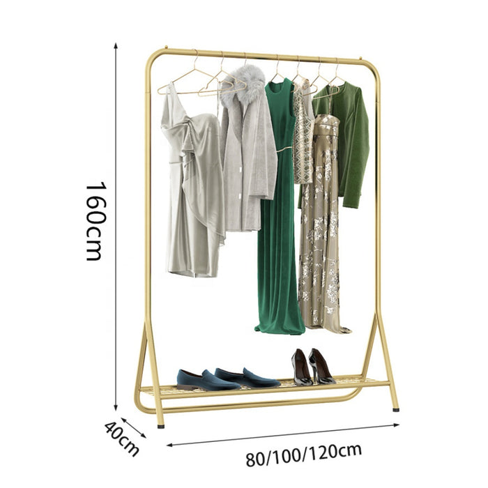 Metal Garment Clothes Rack With Lower Storage Shelf Glod