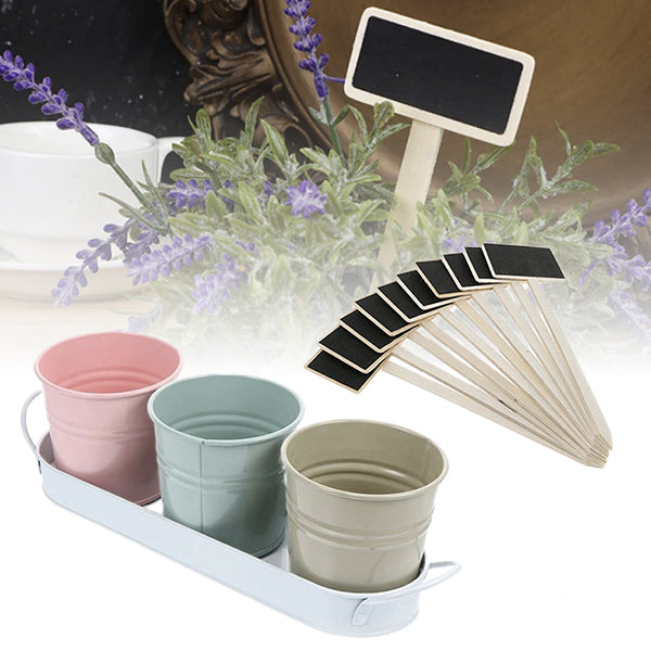 Metal Flower Pot & Mini Wooden Chalkboard Set