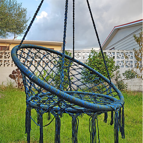 Handmade Macrame Swing Hammock Chair Blue