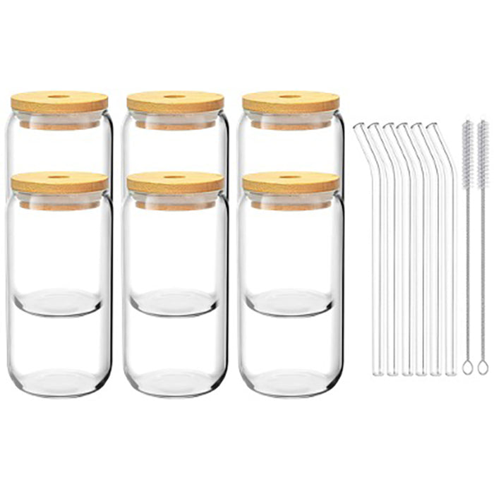 Drinking Glasses Set with Straws & Bamboo Lids