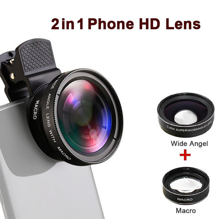 Universal 2-in-1 Wide Angle and Macro Lens Mobile Phone Clip HD Camera Lens